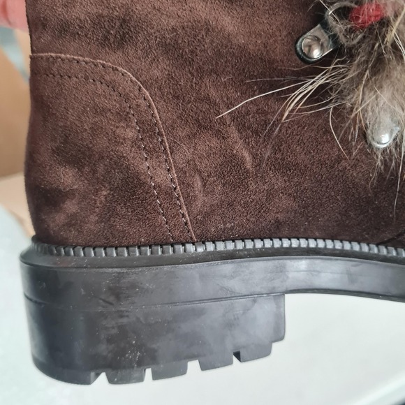 Aquatalia Lilaana Boots Womens 7.5 Brown Suede Fur Lace Up Italy Hike Winter - Picture 14 of 16